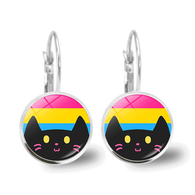 Wholesale Rainbow Cat Alloy Earrings